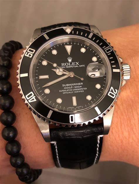 rolex submariner two tone leather strap|Rolex 114060 on leather strap.